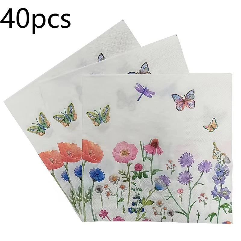 40PCS Watercolor Floral & Butterfly 3-Ply Disposable Paper Napkins Disposable Paper Napkins Axl napkins-40pcs