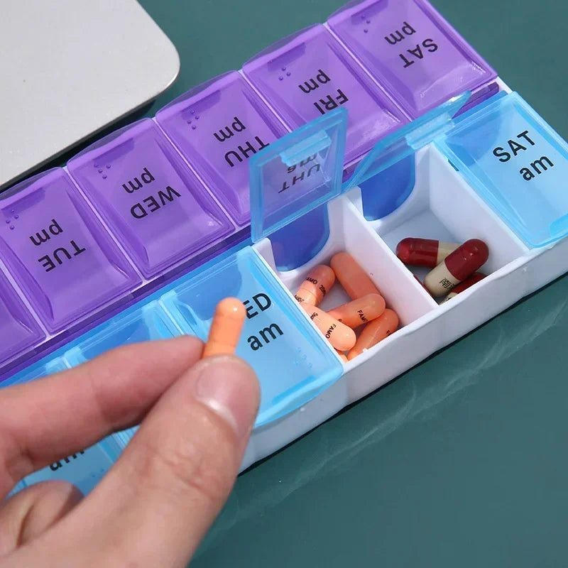 7-Day Weekly Pill Organizer – 14-Grid Travel Medicine Box Pill Organizer Axl