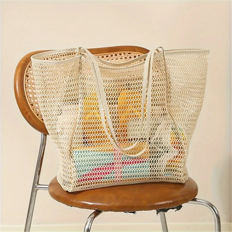 Colorful Mesh Beach Tote Bag – Shoulder & Crossbody for Travel Mesh Beach Tote Axl