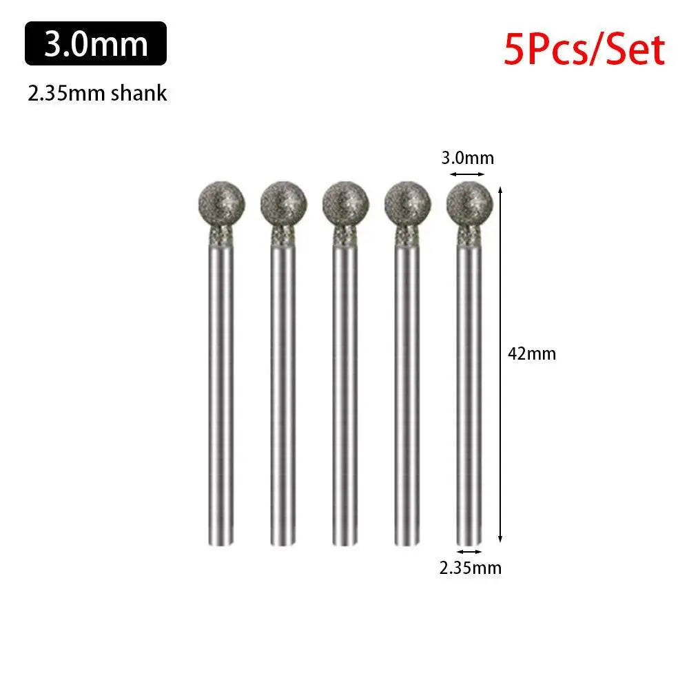 5-Pc Diamond Spherical Burr Set – 2.35mm Shank, 0.5–8mm Diamond Grinding Burr Axl 3.0mm