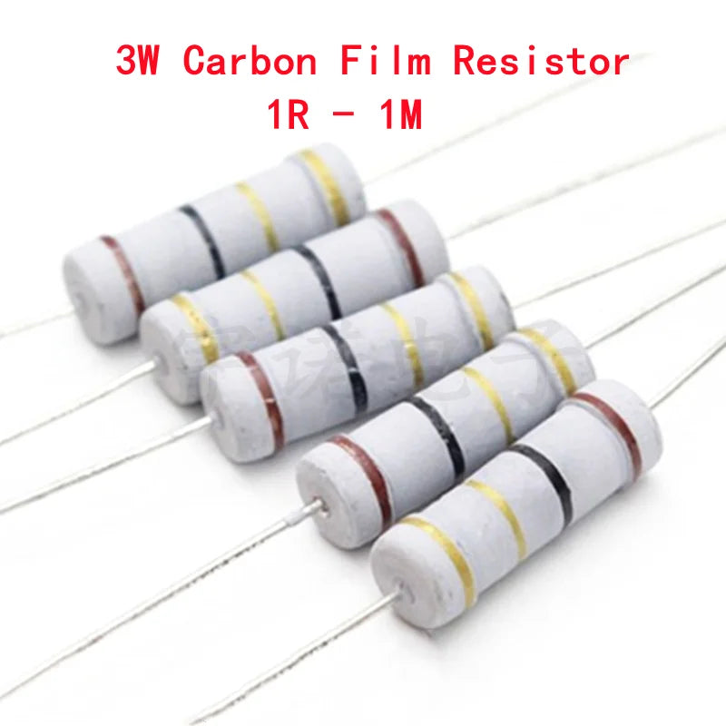 20-Pack 3W Carbon Film Resistors 5% | 1R–1M Ohm Through-Hole Carbon Film Resistors Axl 910R