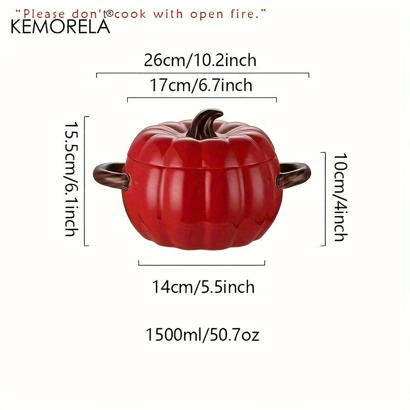 KEMORELA 50oz Ceramic Pumpkin Dutch Oven Pot with Lid Ceramic Dutch Oven Axl Red 1