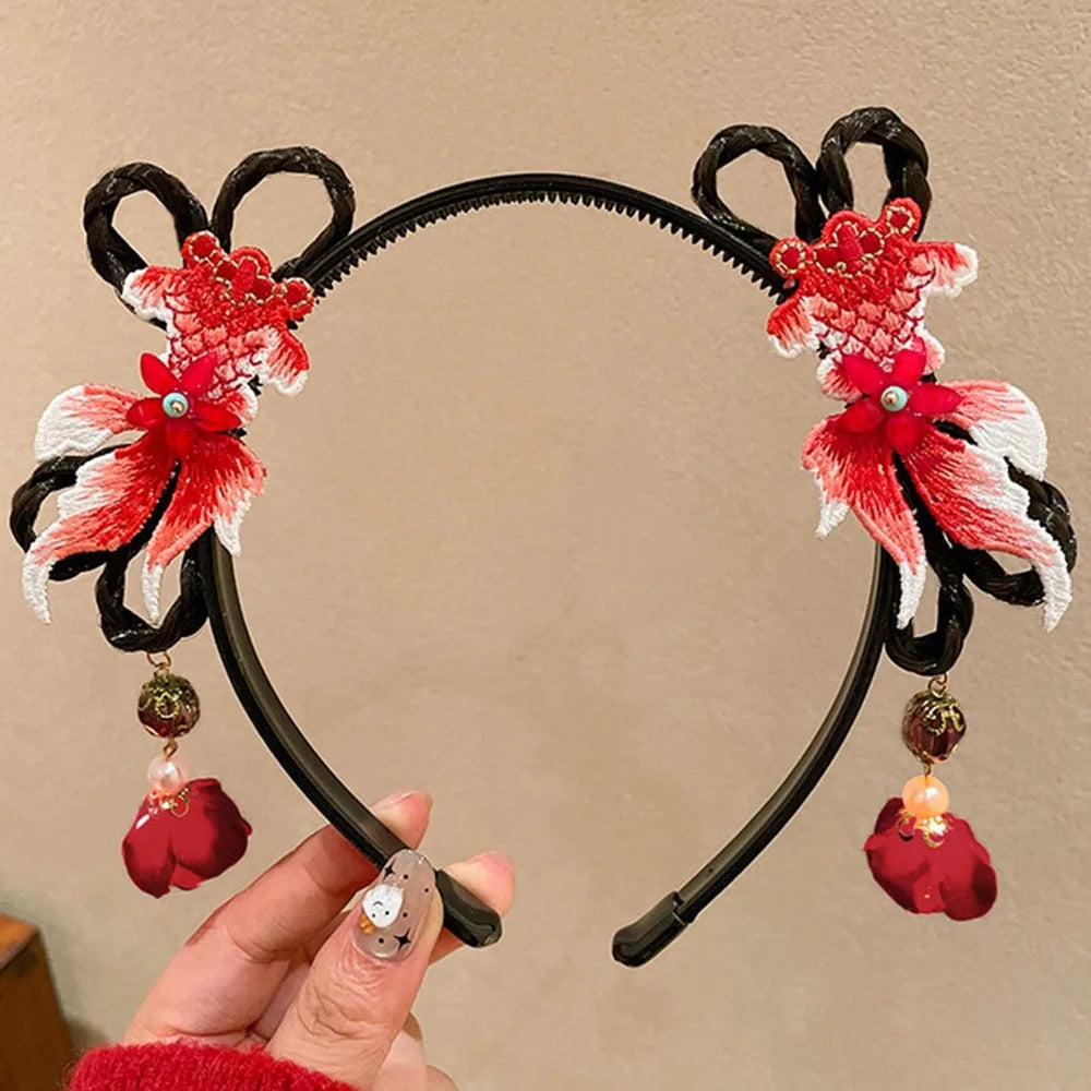 Girls Flower Braid Wig Headband – Chinese Style Hair Accessory