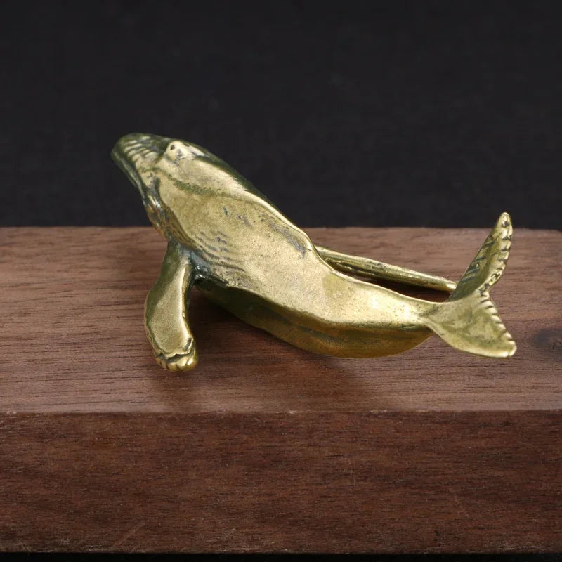 Solid Brass Whale Figurine – Vintage Desktop Sea Animal Statue Brass Figurine Axl