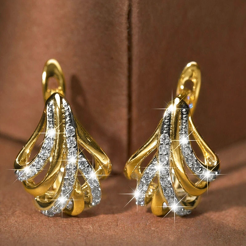 Huitan Two-Tone Sparkling Hoop Earrings | Cubic Zirconia Hoop Earrings Axl E4347