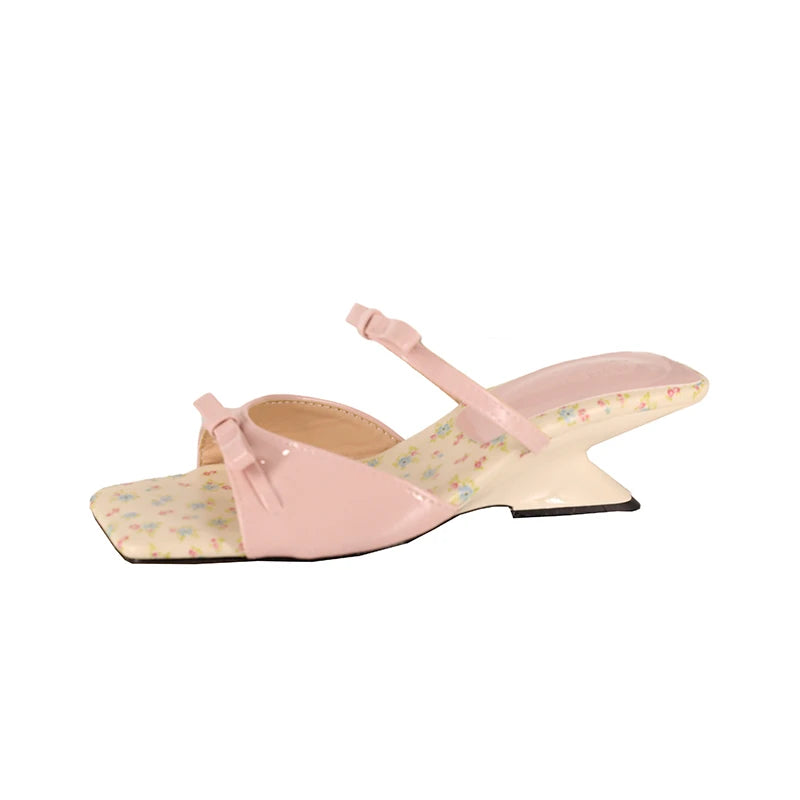 Women's Wedge Slides – Open Toe Butterfly-Knot Heel Slippers Wedge Heel Slides Axl Pink 39