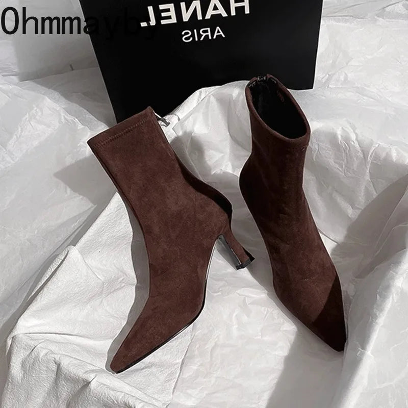 Vintage Pointed Toe Women's Ankle Boots | High Heel Booties Ankle Boots Axl