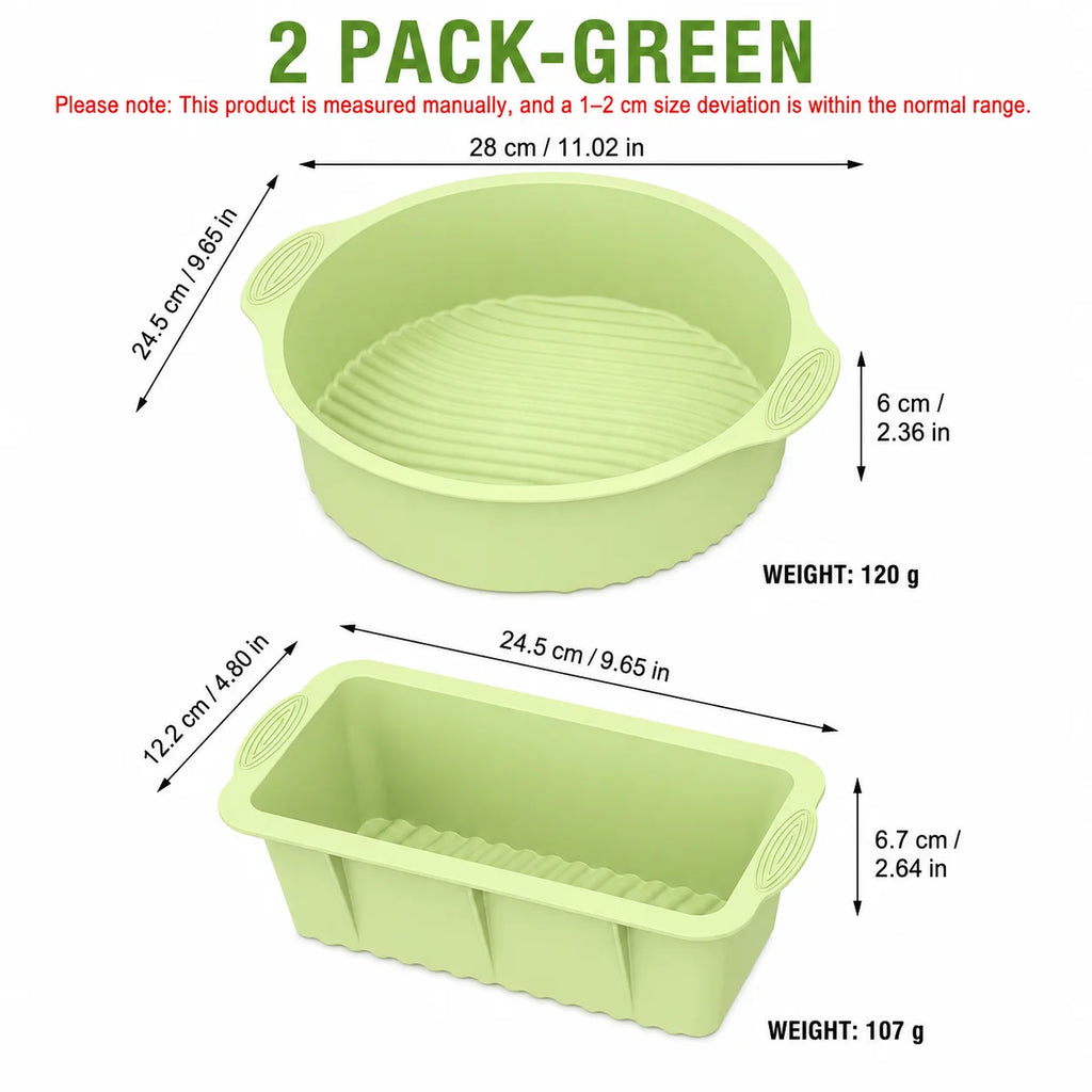 2-Pack Silicone Cake & Loaf Pan Set – Non-Stick Bakeware Silicone Bakeware Set Axl 2 Pack-Green