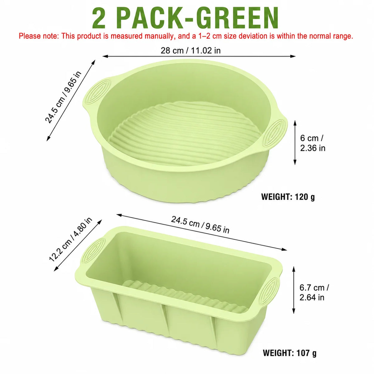 2-Pack Silicone Cake & Loaf Pan Set – Non-Stick Bakeware Silicone Bakeware Set Axl 2 Pack-Green