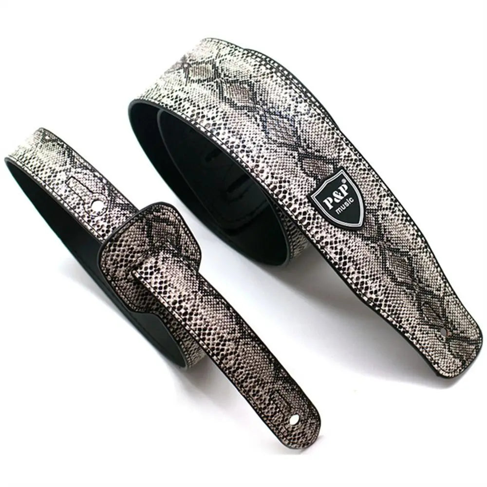 PU Leather Embossed Guitar Strap | Adjustable 130–150cm Guitar Strap Axl Silver