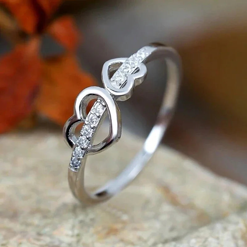 Huitan Double Heart Ring – Cubic Zirconia Women's Fashion Ring Fashion Ring Axl