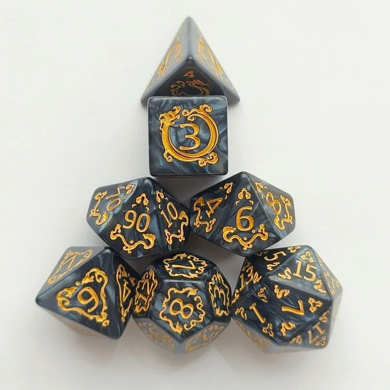 Dragon Pattern Polyhedral DnD Dice Set | D&D TRPG Board Game Polyhedral Dice Set Axl GreenA-1set
