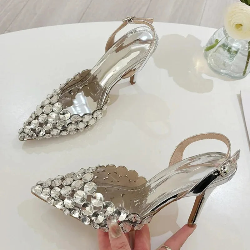 Women's Crystal Stiletto Slingback Pumps | Pointed Toe High Heels Stiletto Slingback Pumps Axl