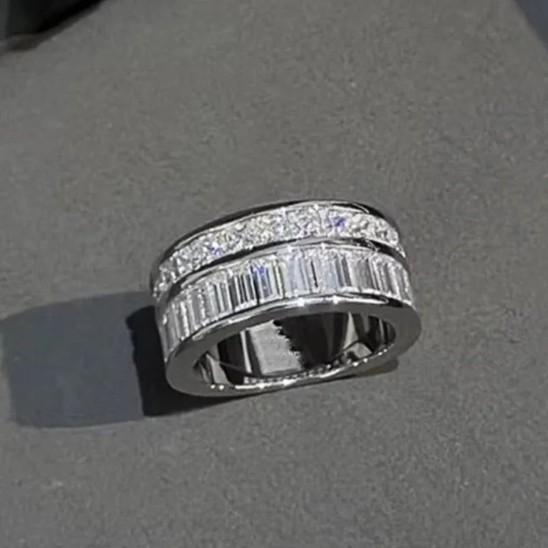 Huitan Double Layer CZ Ring – Sparkling Women's Wedding Band CZ Fashion Ring Axl