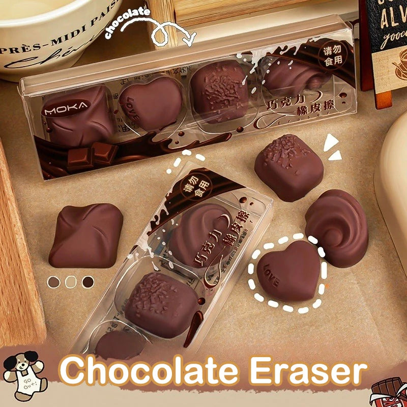 4-Pack Chocolate-Shaped Erasers – Cute Novelty Student Stationery Novelty Eraser Set Axl