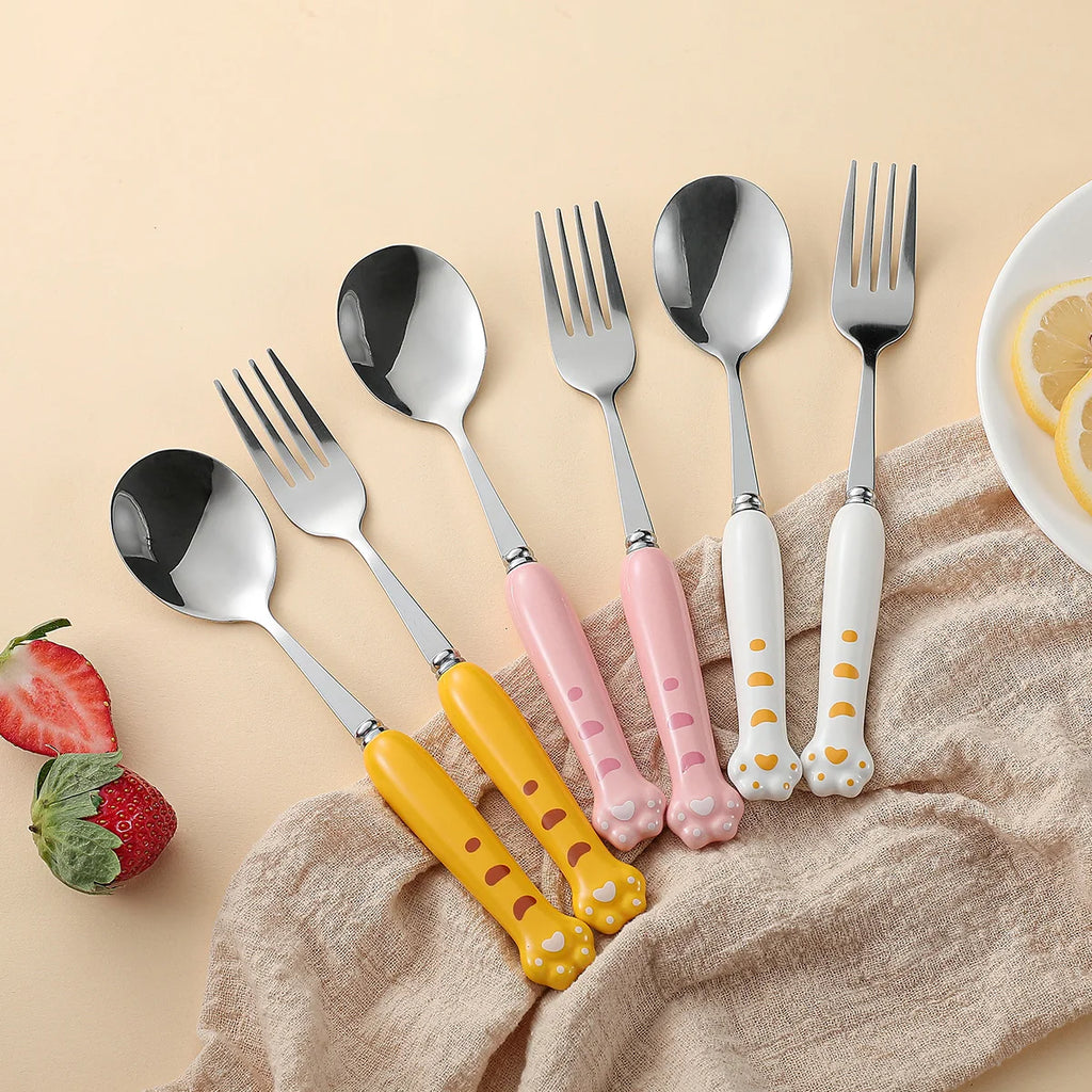 Kids Stainless Steel Fork & Spoon Set – Crocodile Handle Kids Flatware Set Axl