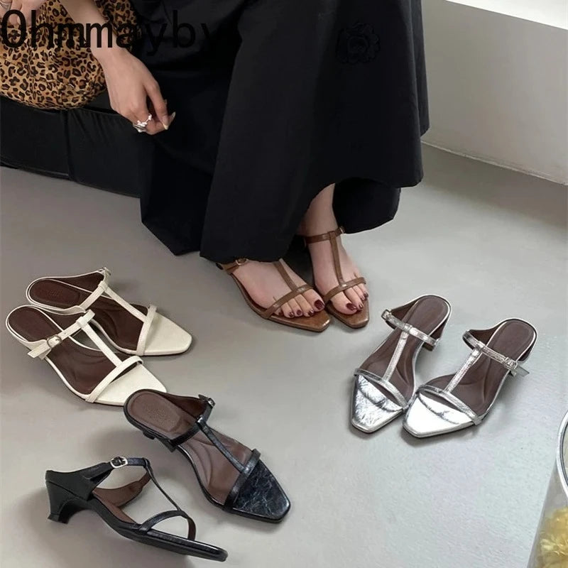 Women's T-Strap Gladiator Sandals | Open Toe Block Heel Women's Sandals Axl