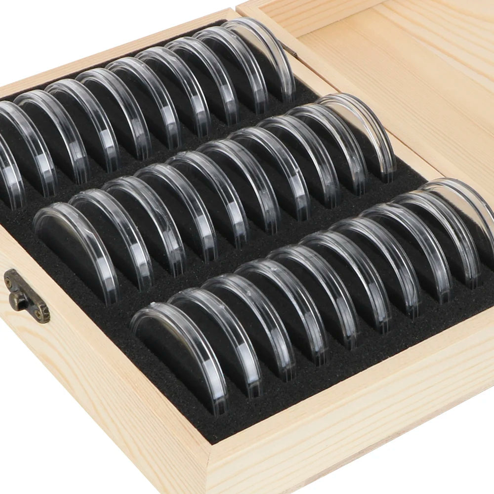 Wooden Coin Storage Box – Adjustable 20–100 Slot Collector Case Coin Collection Case Axl