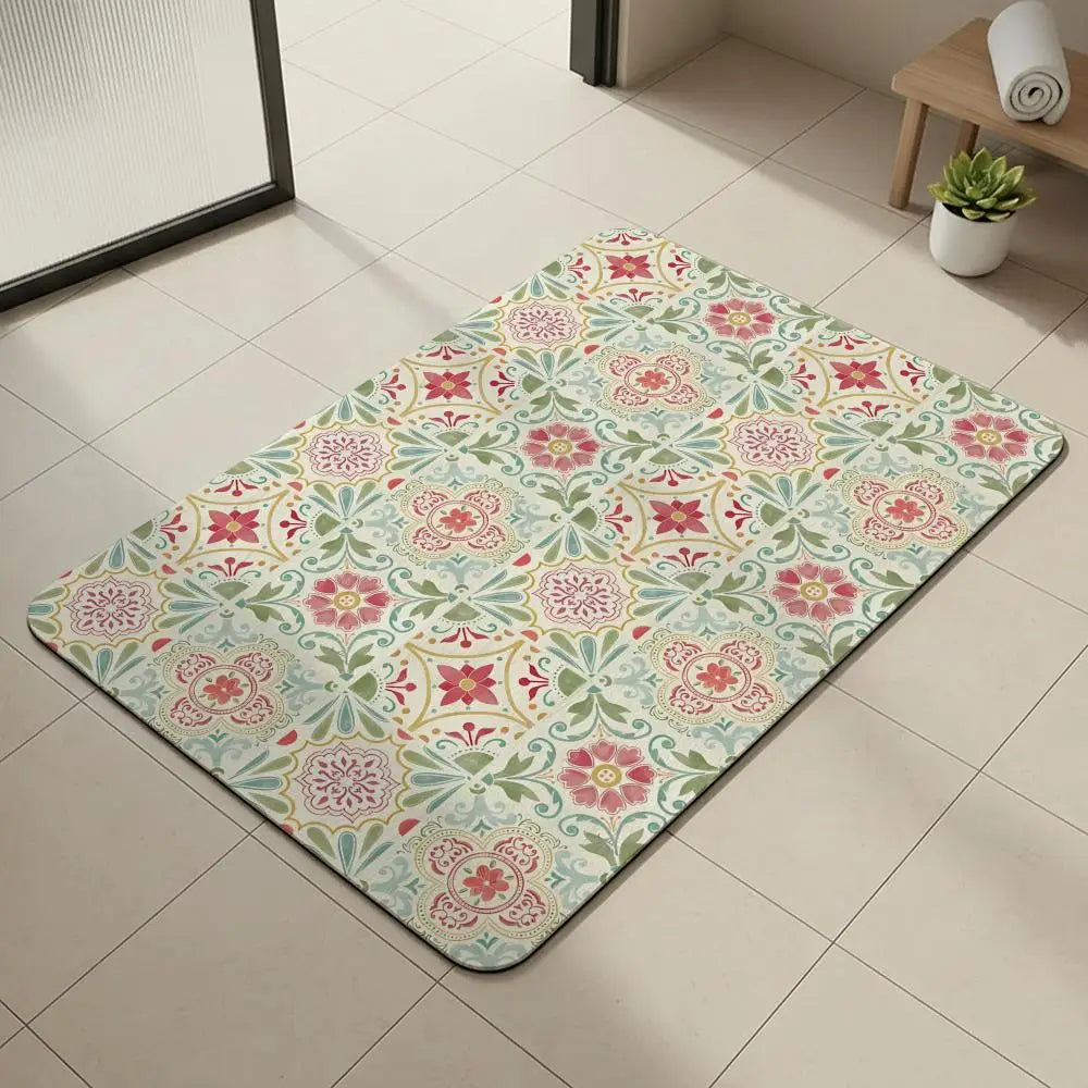 Moroccan Tile Diatomite Bath Mat – Quick Dry & Non-Slip Diatomite Bath Mat Axl White6 30x45cm