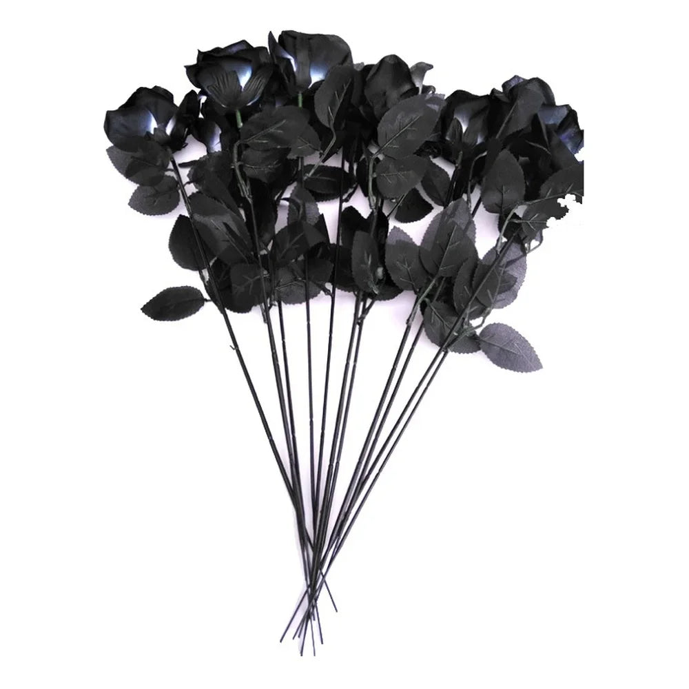 Black Artificial Roses Set of 5 – Gothic Halloween Wedding Decor Artificial Flowers Axl