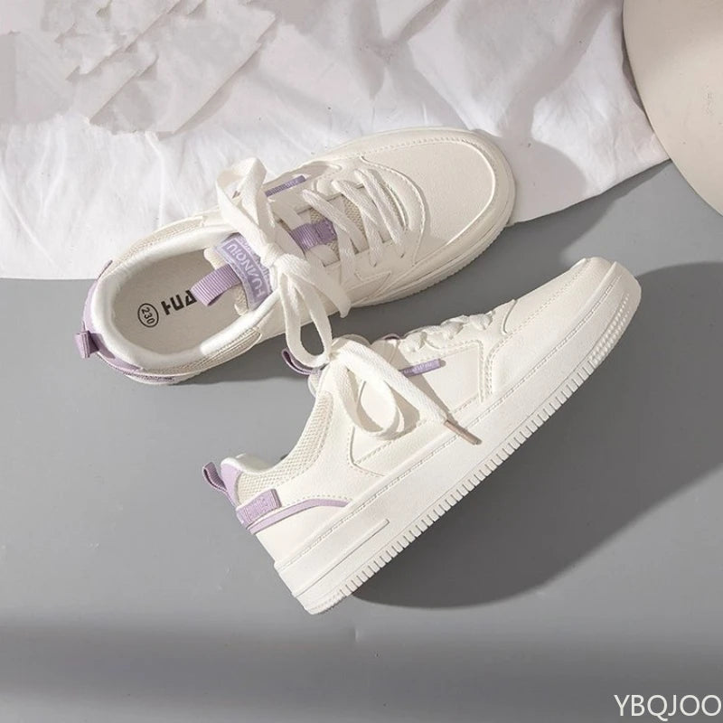 Women's Thick Sole White Sneakers – Breathable Lace-Up Shoes Women's Sneakers Axl