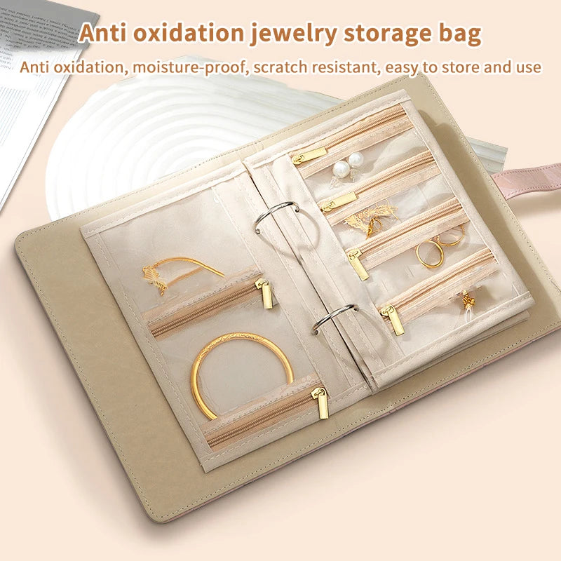 PU Leather Jewelry Storage Book – Zipper Binder & Clear Pockets Jewelry Storage Organizer Axl