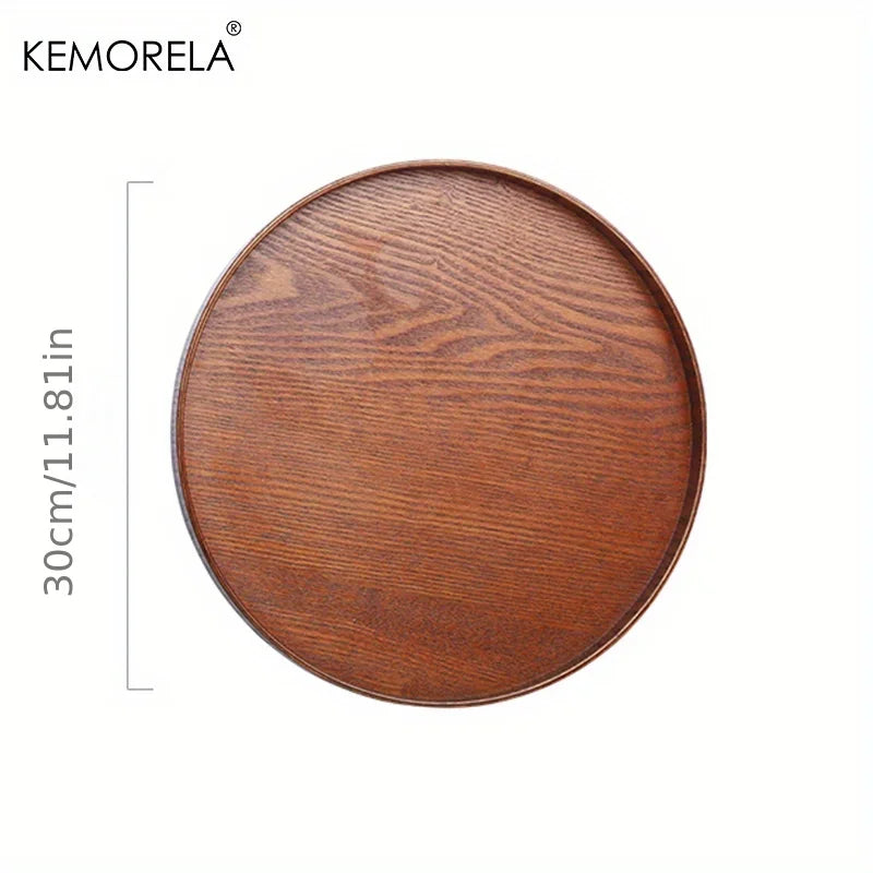Round Acacia Wood Serving Tray – Farmhouse Candle Holder, 4 Sizes Wood Serving Tray Axl C