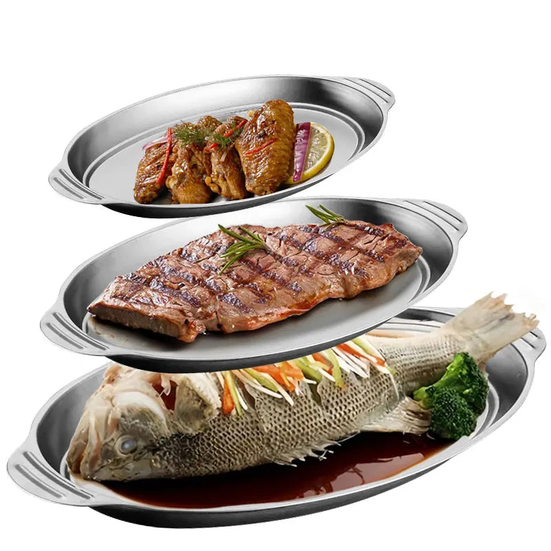 Stainless Steel Oval Serving Platter Set 3 or 6 Pcs – Heavy Duty Serving Platter Set Axl