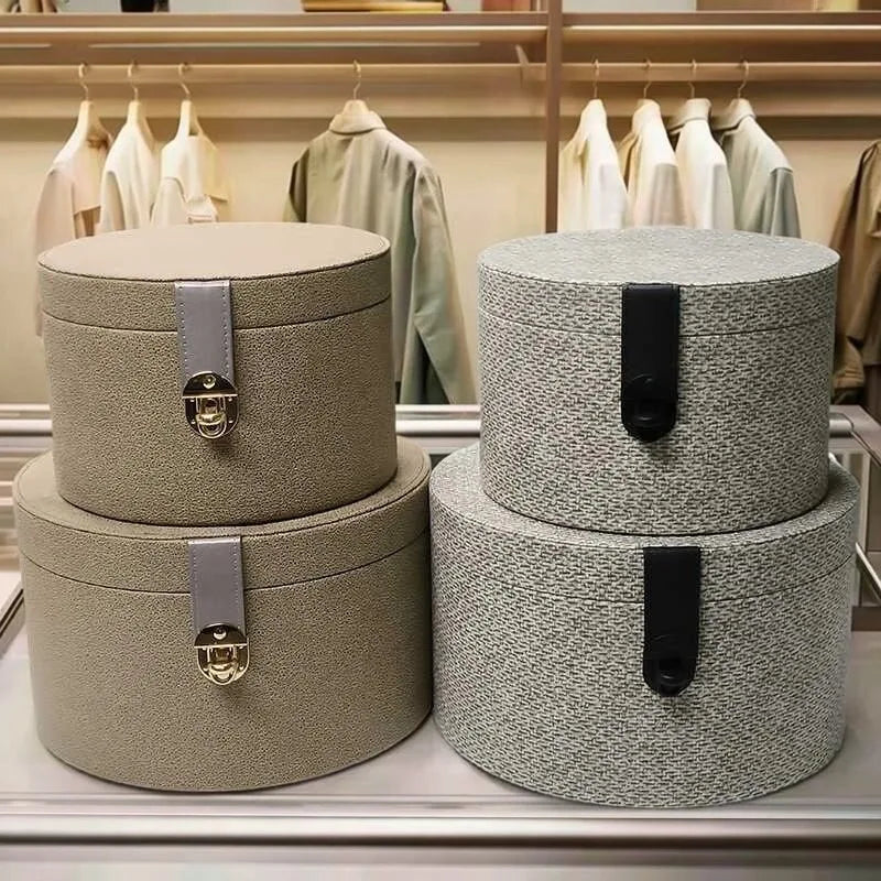 Round Leather Storage Box – Luxury Closet Organizer Bin Leather Storage Box Axl