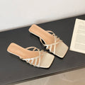 Women's Square Toe Cross Strap Heeled Slides | Summer Sandals Heeled Slide Sandals Axl Champagne 37
