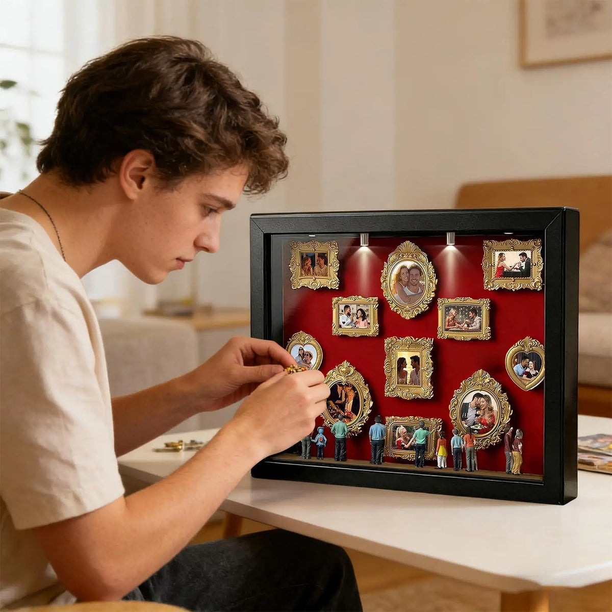 Mini Museum Photo Box with LED Light & Figurines | Gift LED Photo Display Box Axl