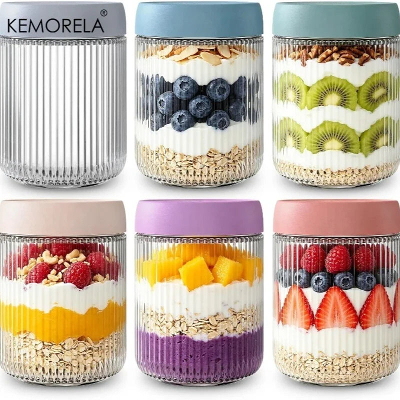 KEMORELA 6-Pack Ribbed Glass Mason Jars with Airtight Lids Glass Storage Jars Axl