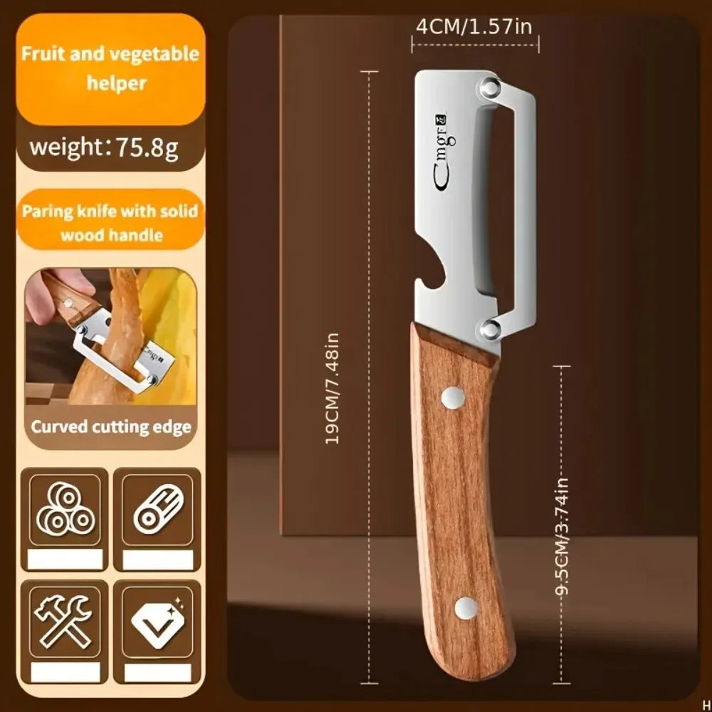 Wooden Handle Peeler & Wavy Cutter Set – Stainless Steel Kitchen Peeler Set Axl 1PC A