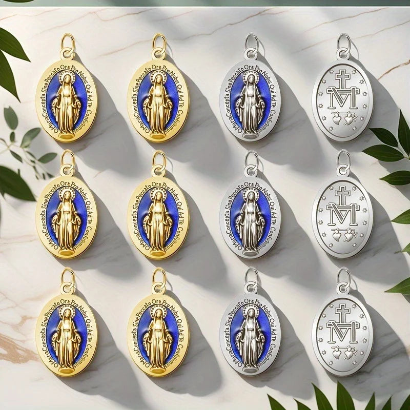 10-Pack Miracle Medal Catholic Madonna Pendant Charms with Loop Religious Pendant Charms Axl