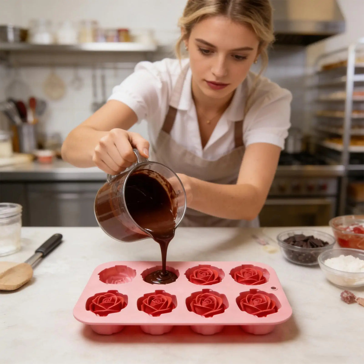 Rose Silicone Cupcake Molds – 8-Cavity Nonstick Baking Pan Silicone Baking Mold Axl