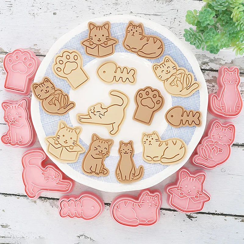 8-Piece Cat Animal Cookie Cutter Set – 3D Stamp Baking Mold Cookie Cutter Set Axl