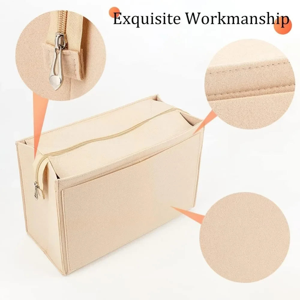Felt Zipper Handbag Organizer Insert – Multi-Pocket Tote Liner Handbag Organizer Insert Axl