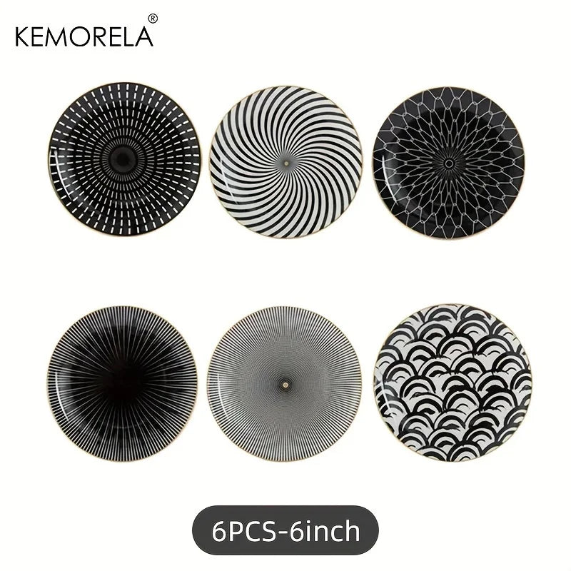 KEMORELA 6-Piece Gold Rim Ceramic Dinner Plates Set – Porcelain Ceramic Dinner Plates Axl 6PCS 6inch