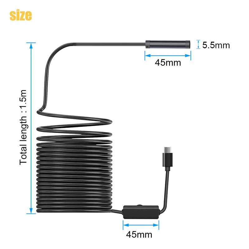 5.5mm Borescope Inspection Camera – 3-in-1 USB Type-C Android Borescope Inspection Camera Axl Black