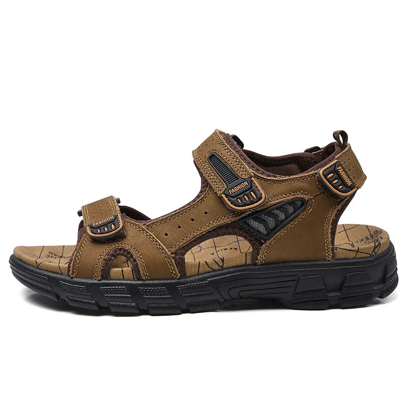 Men's Cow Suede Thick Sole Sandals – Open Toe Casual Outdoor Men's Sandals Axl Brown 39