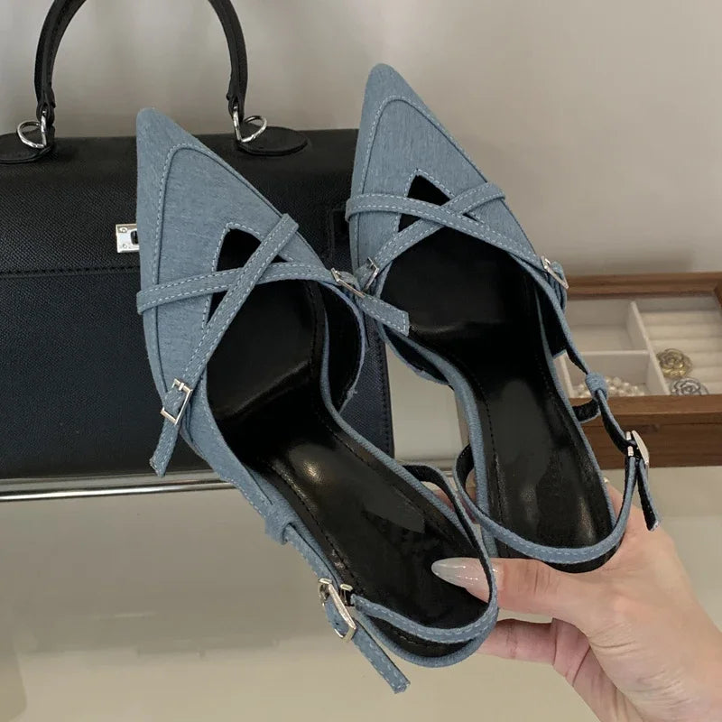Women's Pointed Toe High Heel Pumps | Buckle Strap Slingback High Heel Pumps Axl blue 37