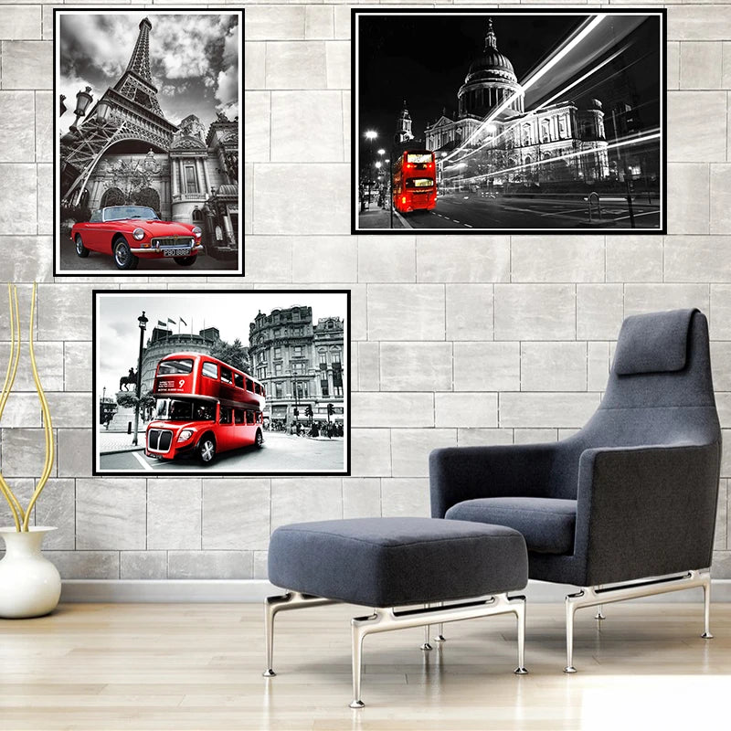 Black & Red Eiffel Tower Big Ben Frameless Wall Art Poster Wall Art Poster Axl