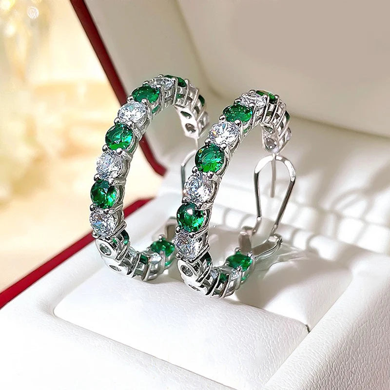 Huitan CZ Big Circle Hoop Earrings – Silver Women's Jewelry Hoop Earrings Axl