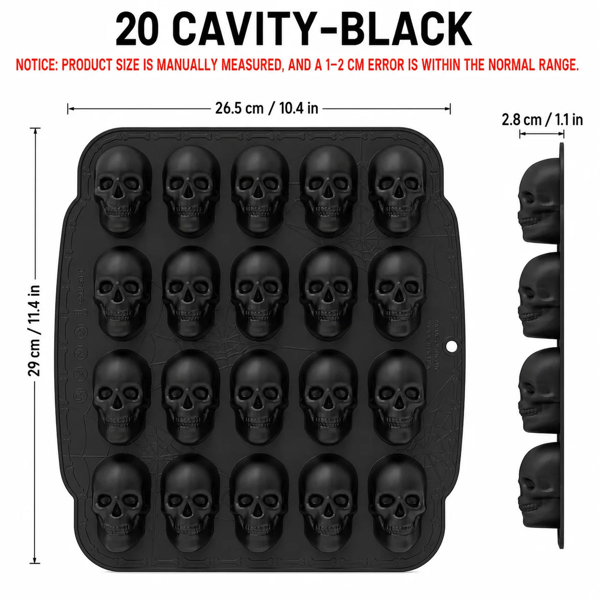Skull Silicone Mold 6 & 20 Cavity – Halloween Baking Pan Silicone Baking Mold Axl 20 Cavity-Black