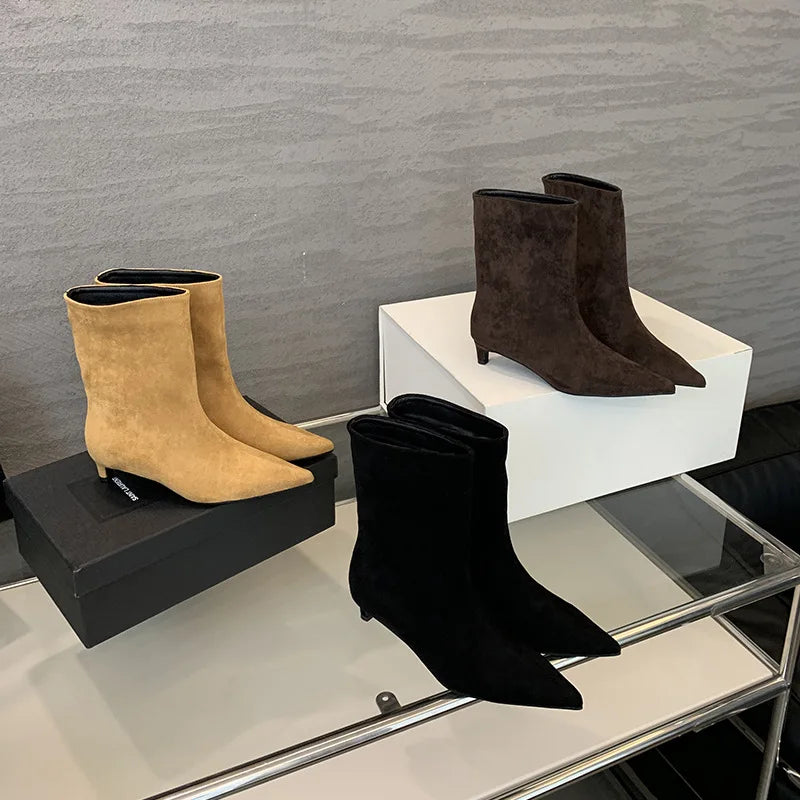 Women's Pointed Toe Stiletto Ankle Boots | Slip-On Suede Heels Stiletto Ankle Boots Axl