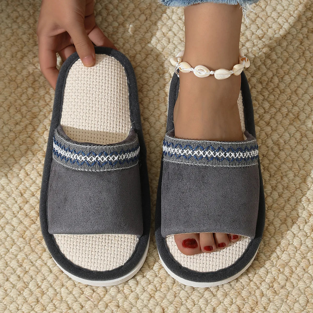 Women's Hemp Canvas Platform Slippers – Indoor Flat Slides Women's Indoor Slippers Axl grey 44-45