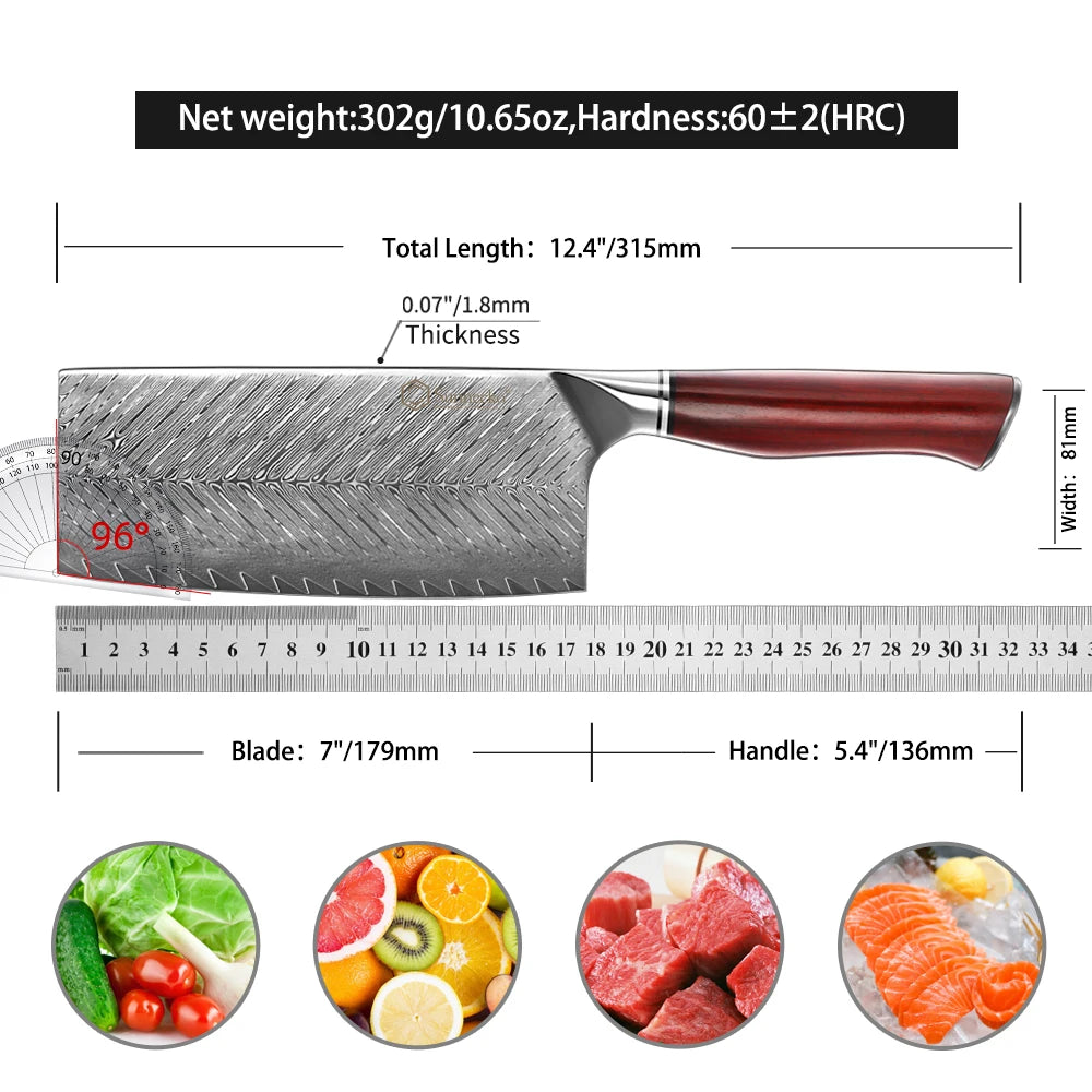 Sunnecko 7" VG10 Damascus Steel Chef's Cleaver Knife – Rose Wood Damascus Chef Knife Axl