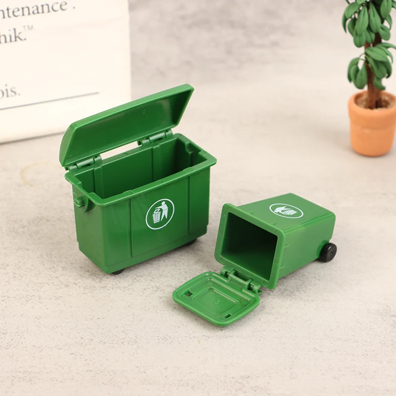 2Pcs 1:12 Dollhouse Miniature Trash Can Set – Curbside Bin Dollhouse Accessories Axl