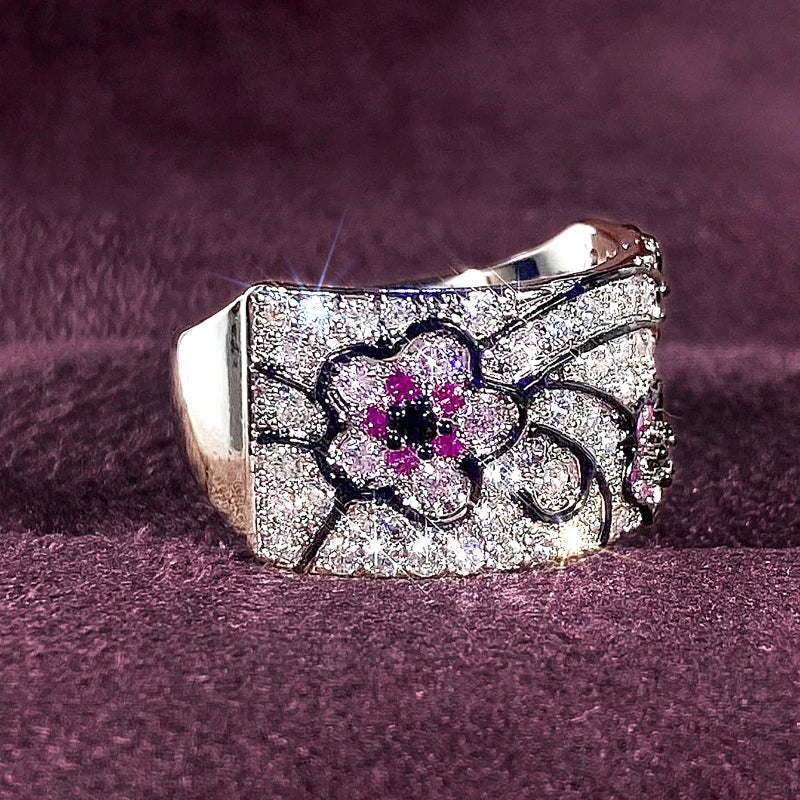 Huitan Floral CZ Wedding Band Ring – Women's Fashion Jewelry Fashion Ring Axl