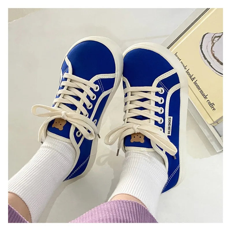 Women's Canvas Low Top Sneakers – Wide Toe Lace-Up Canvas Sneakers Axl